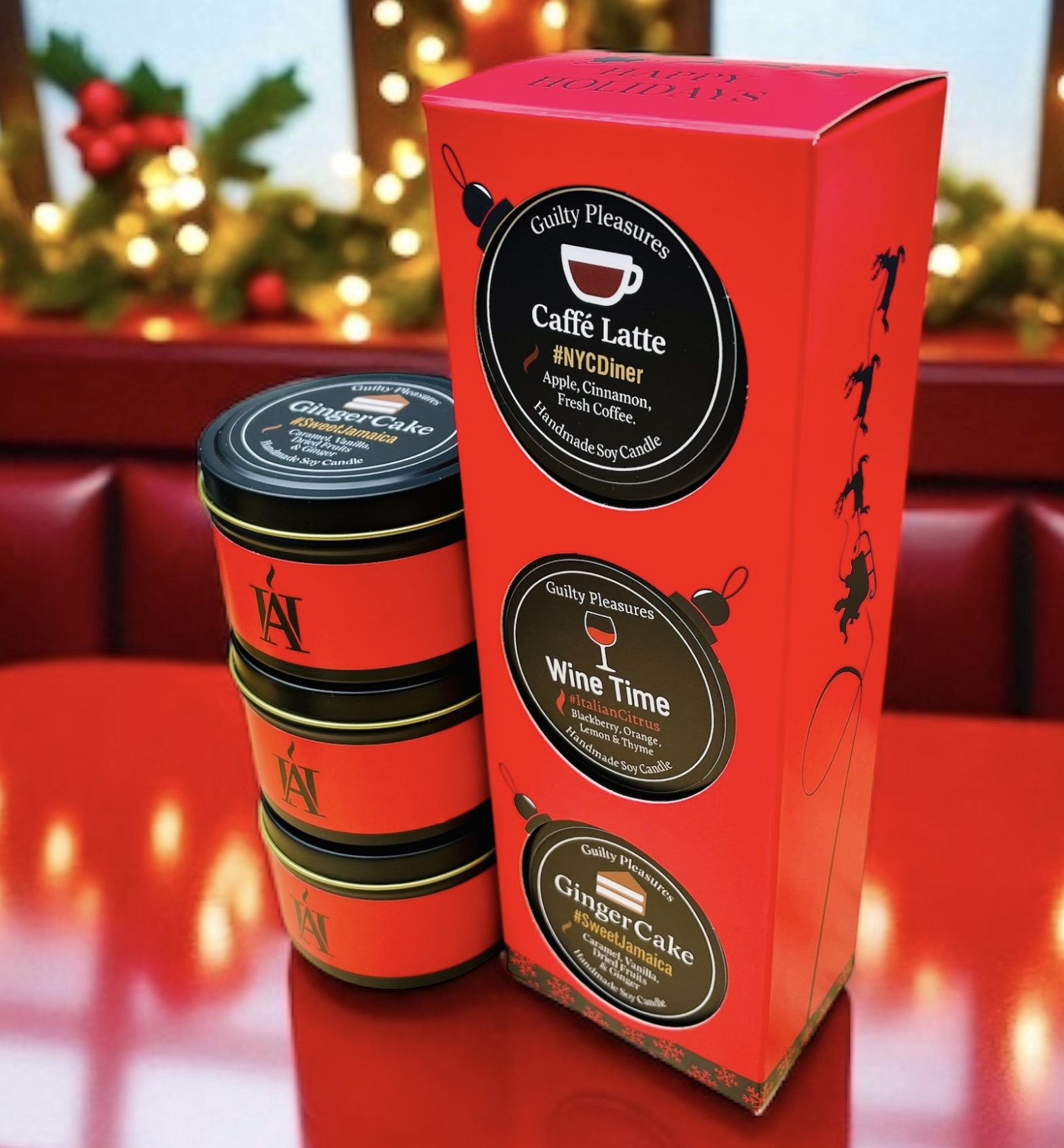 Soy candle gift sets by AromaHoliday, Wine Time, Caffe Latte and Ginger Cake everyones guilty pleasure scents