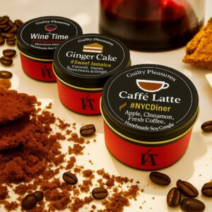 3 Soy Candle Gift Set Guilty Pleasures Collection Wine, Caked Coffee by AromaHoliday