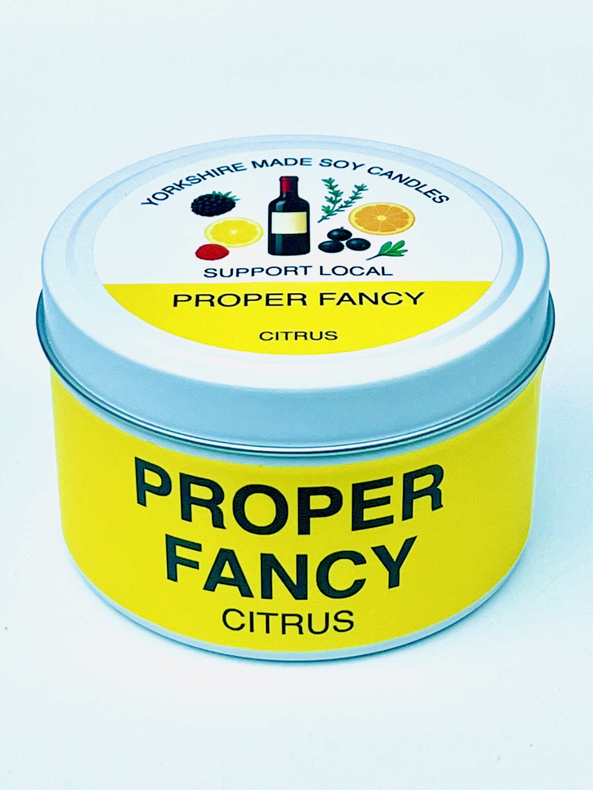 Yorkshire Candles with Yorkshire sayings and beautiful aromas this one is soy wax yellow and says Proper Fancy