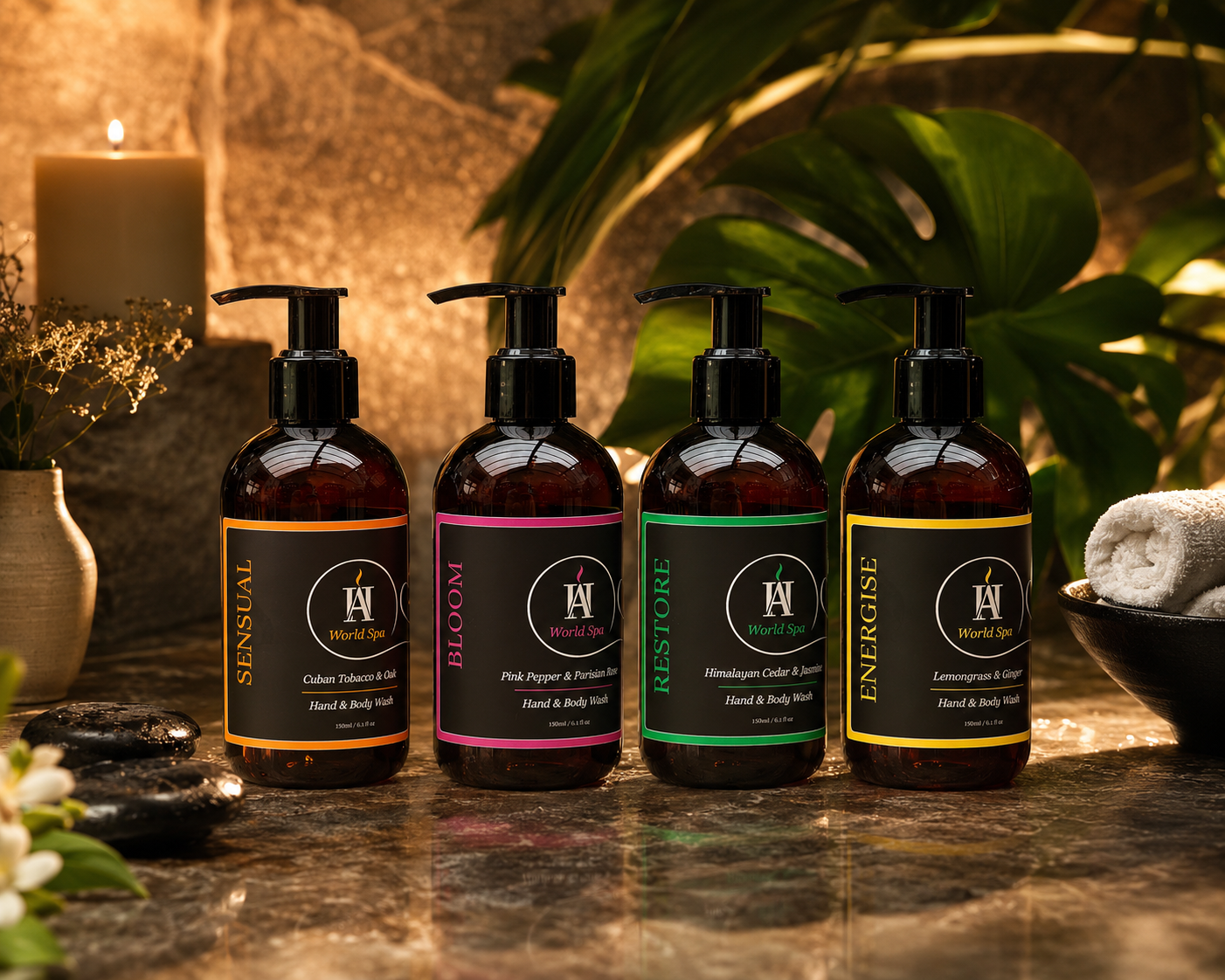 AromaHoliday world spa luxury wash Collection, liquid soaps for the stylish bathroom or kitchen