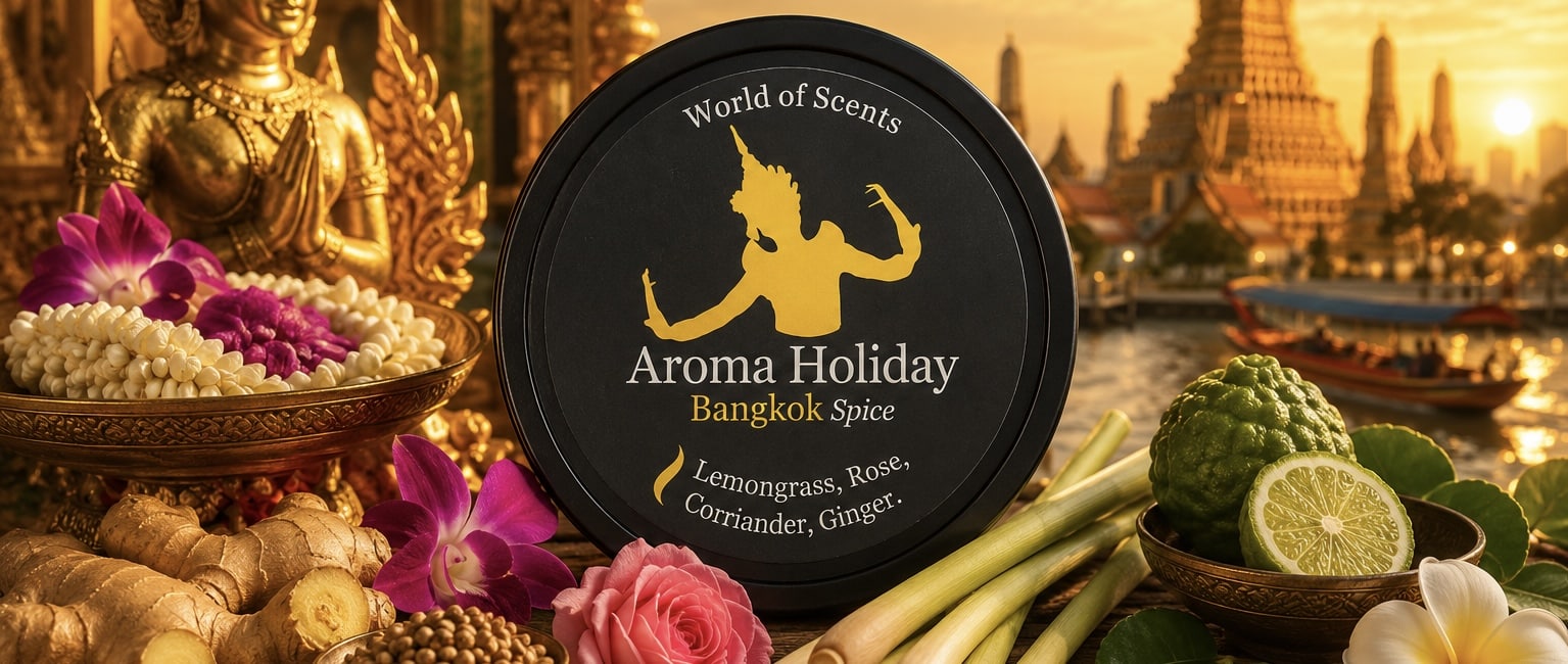 Bangkok Thailand luxury travel home fragrance gifts, soy candles, Reed diffusers, wax melts, travel themed made by AromaHoliday UK