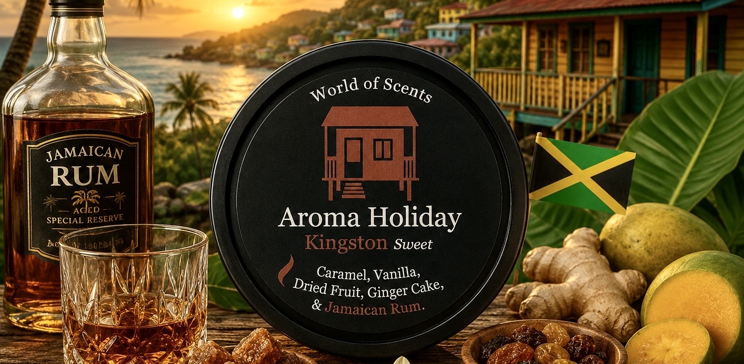 Kingston Jamaica luxury travel home fragrance gifts, soy candles, Reed diffusers, wax melts, travel themed made by AromaHoliday UK