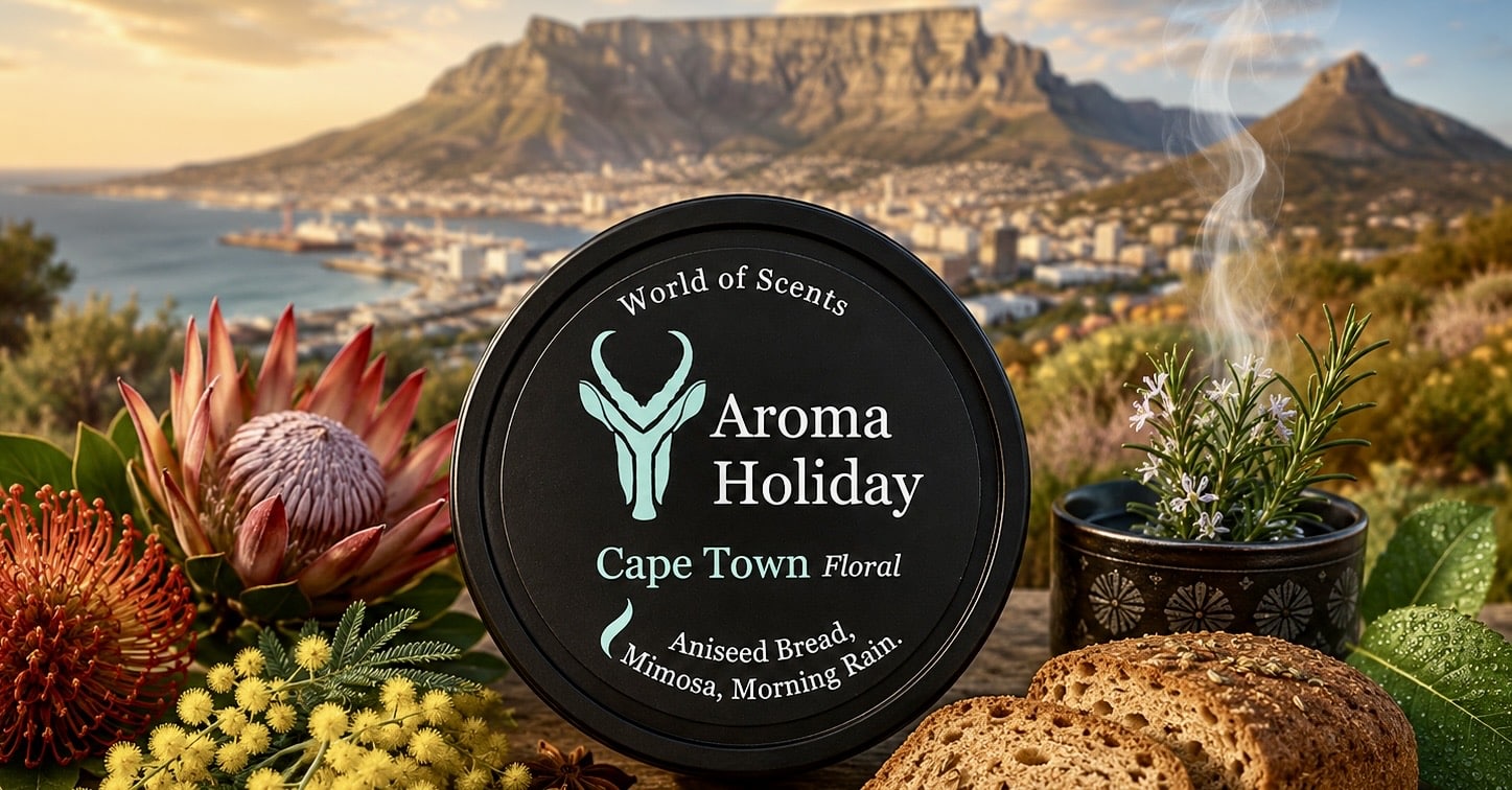 Cape Town South Africa luxury travel home fragrance gifts, soy candles, Reed diffusers, wax melts, travel themed made by AromaHoliday UK