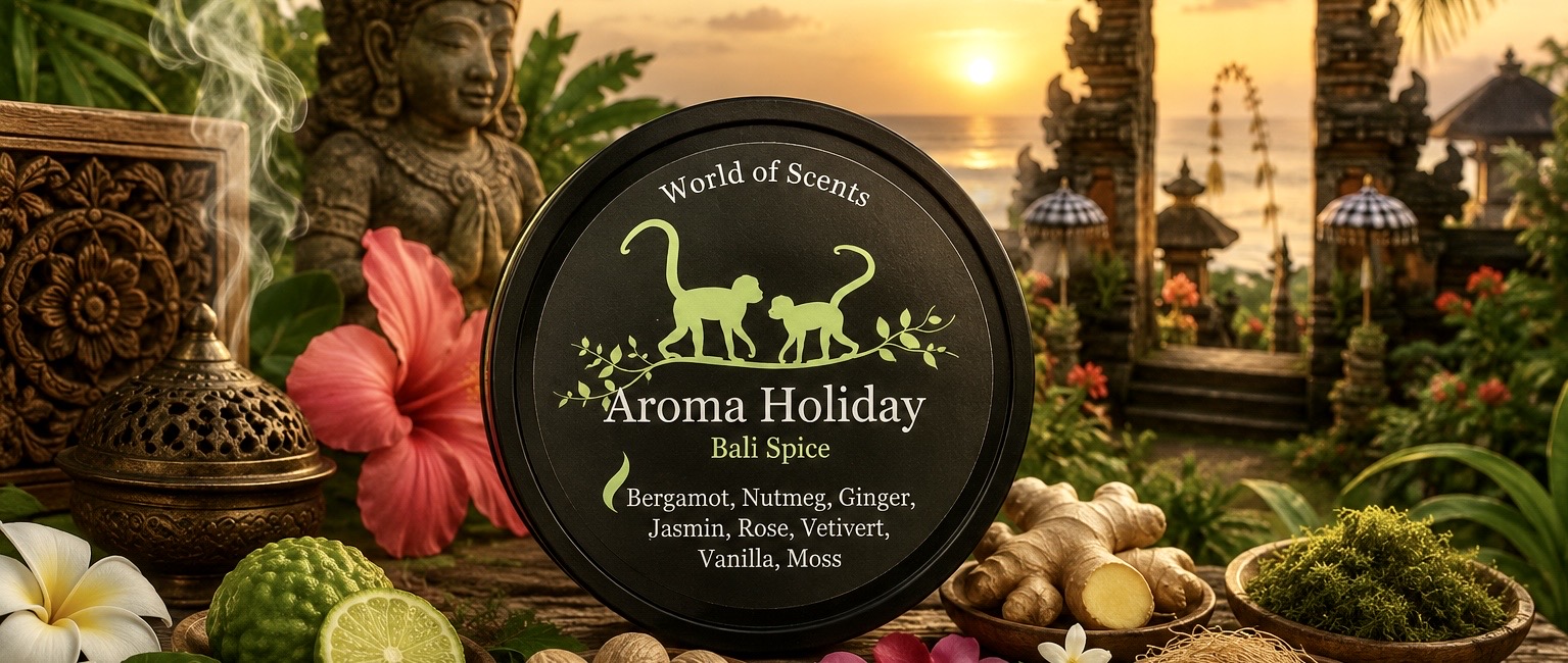 Bali Indonesia luxury travel home fragrance gifts, soy candles, Reed diffusers, wax melts, travel themed made by AromaHoliday UK