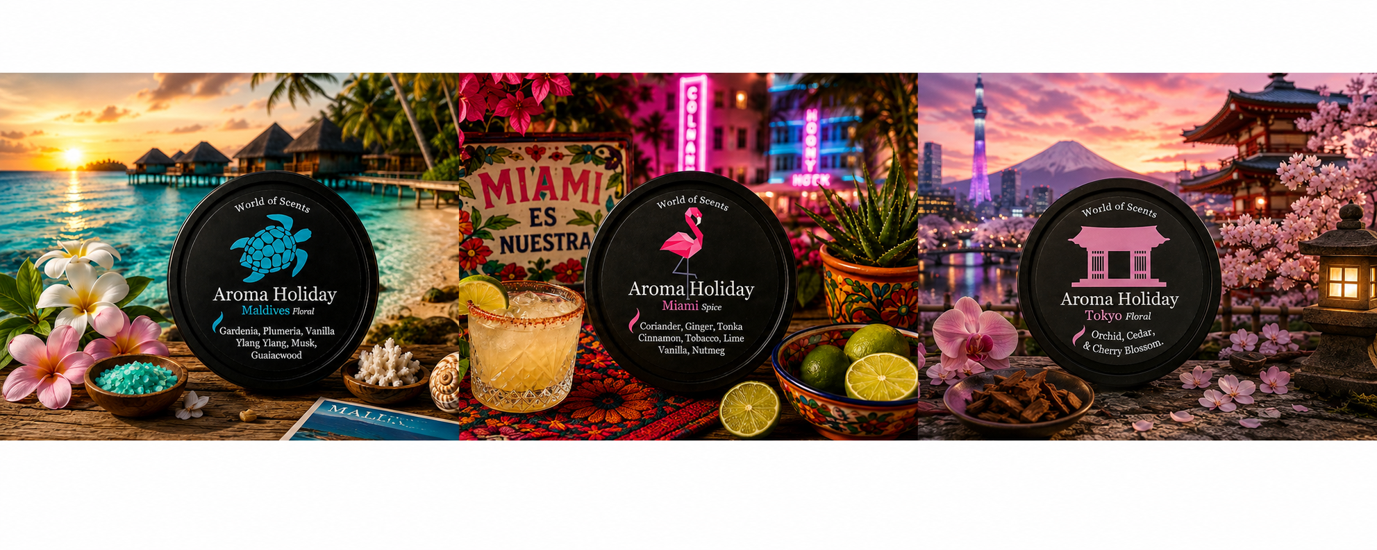 Travel scented soy candles from around the world, handmade by AromaHoliday Yorkshire memory gifts
