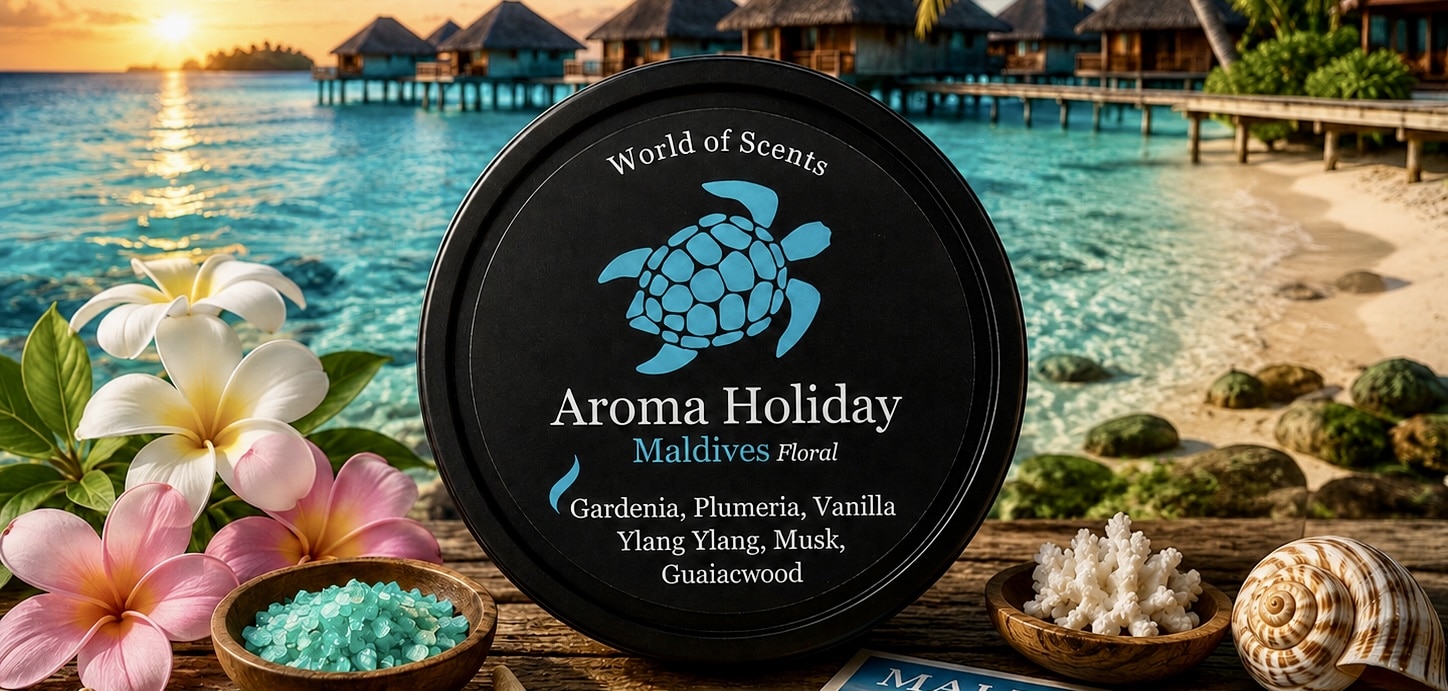 Maldives Travel Luxury Home Fragrance soy candle, Reed diffuser, wax melt gifts by AromaHoliday UK
