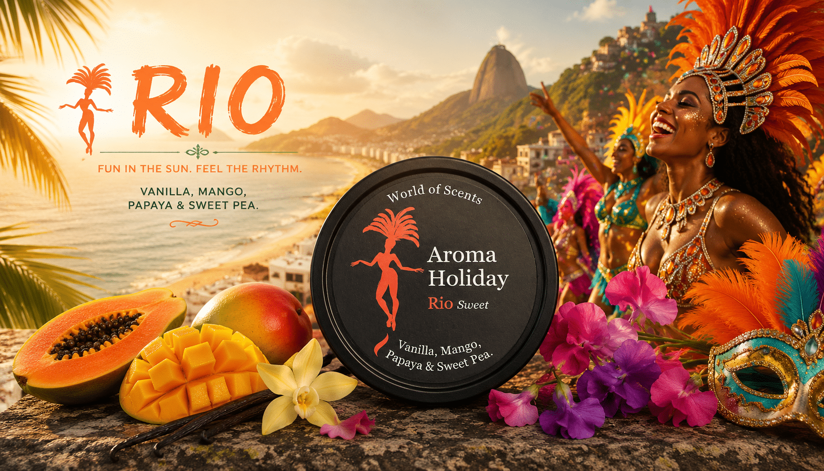 Rio De Janeiro Brazil fruity Travel Luxury Home Fragrance soy candle, Reed diffuser, wax melt gifts by AromaHoliday UK