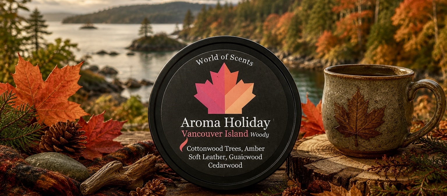 Vancouver Island Canada Woody Travel Luxury Home Fragrance soy candle, Reed diffuser, wax melt gifts by AromaHoliday UK