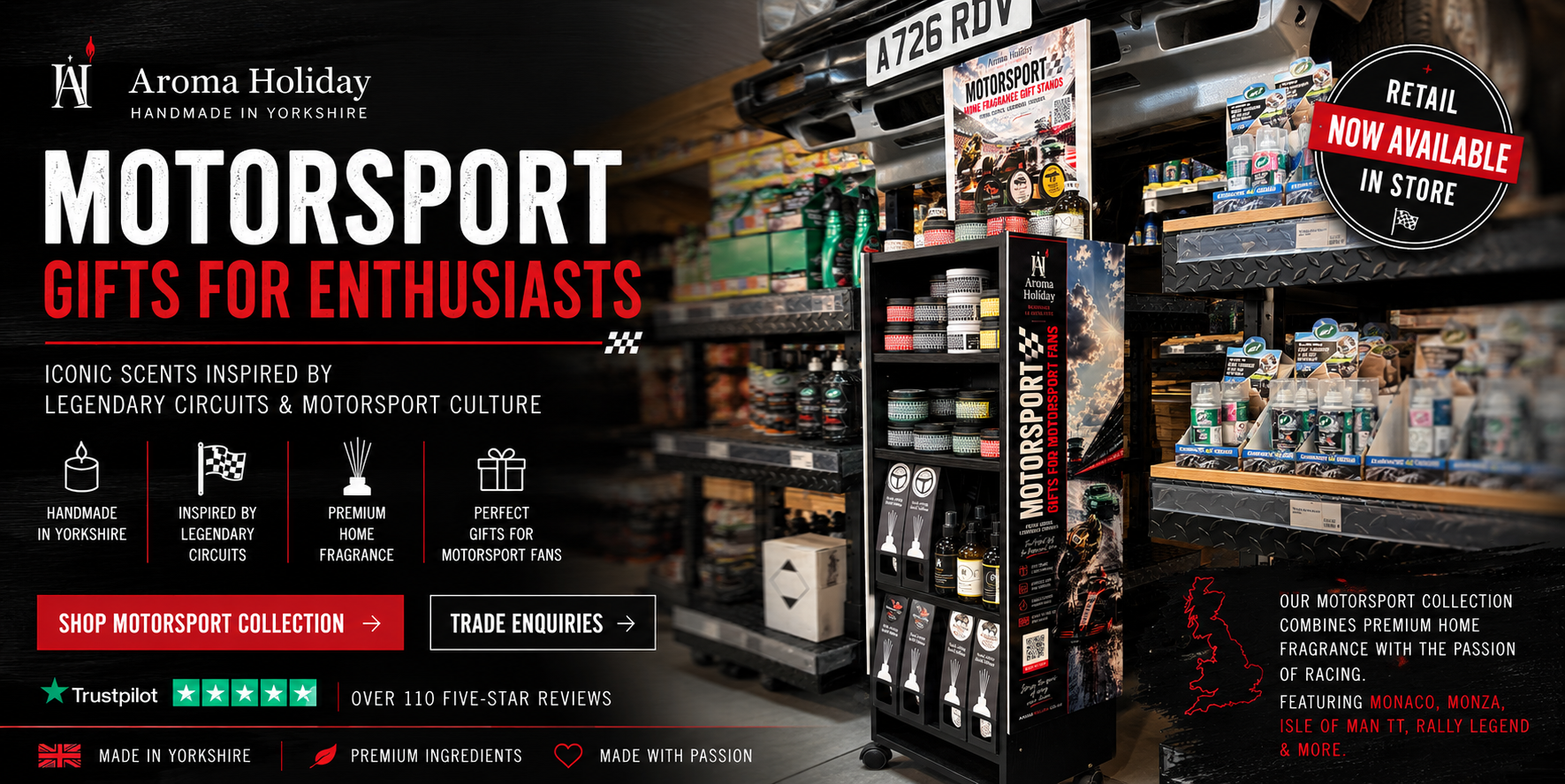 AromaHoliday Motorsport Home Fragrance display stand at The Motorist