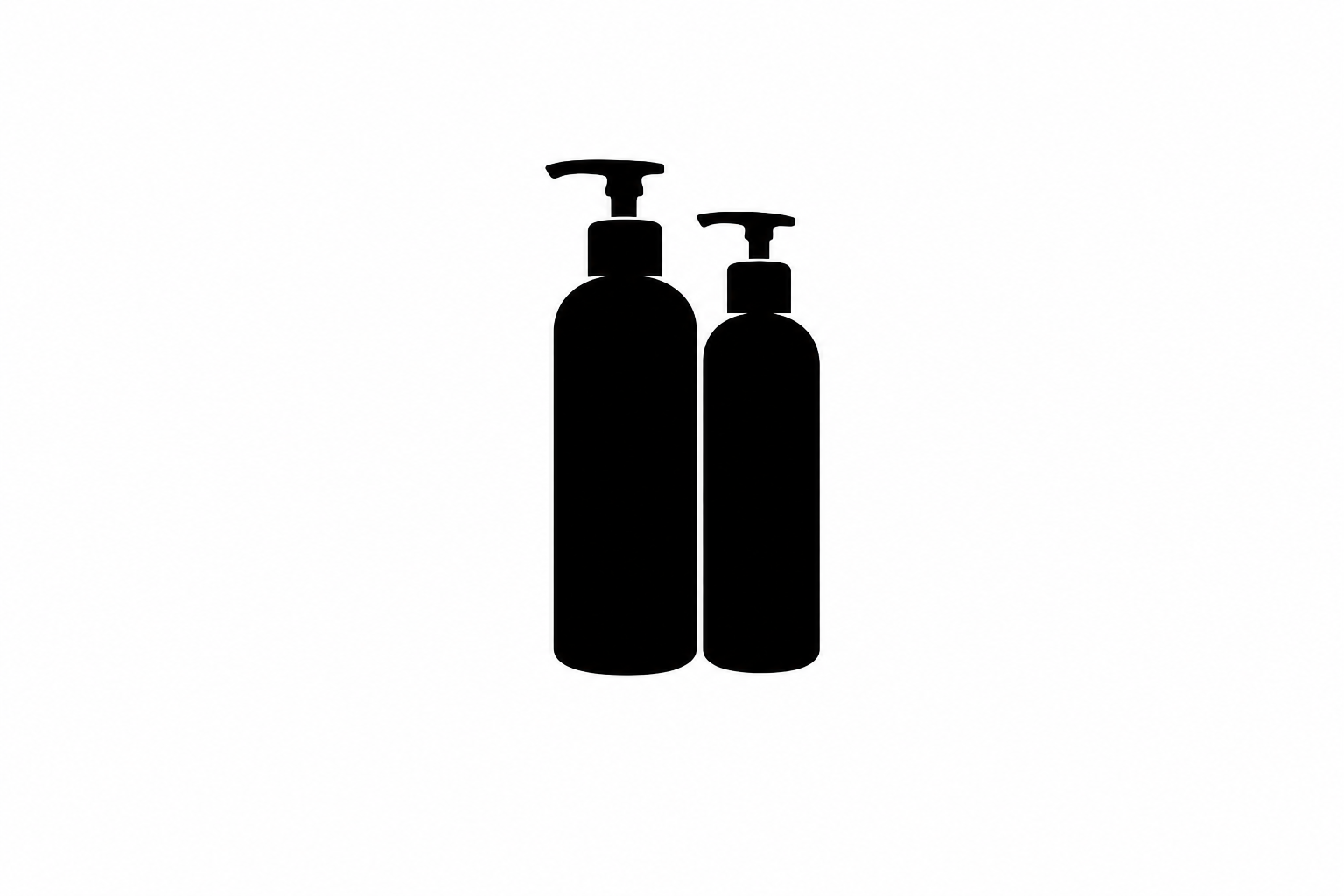 Black silhouette of two AromaHoliday hand and body pump bottles