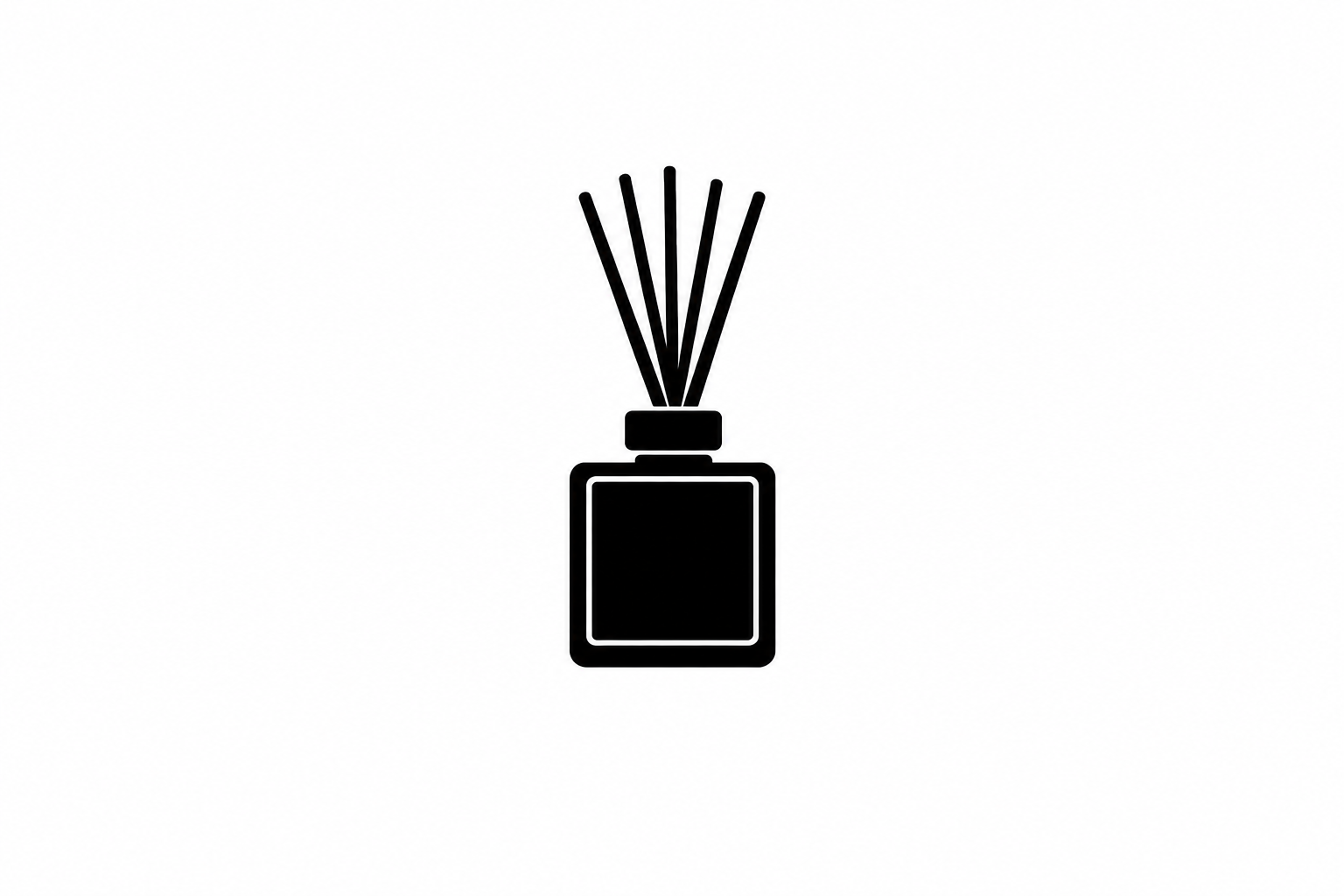 Black silhouette of an AromaHoliday reed diffuser with five reeds