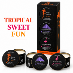 AromaHoliday The Americas 3 candle gift set with Miami, Mexico and Rio travel-inspired soy candles