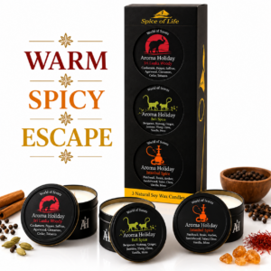 AromaHoliday Spice of Life 3 candle gift set with Istanbul, Sri Lanka and Bali travel-inspired soy candles
