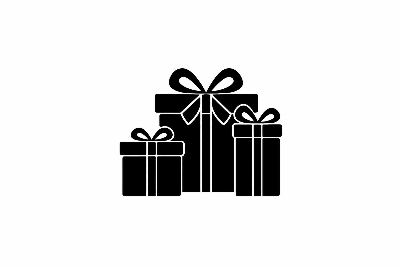 Black silhouette of three wrapped AromaHoliday gift boxes