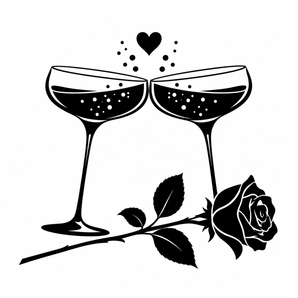 Romantic and luxury fragrances silhouette featuring champagne glasses and a rose